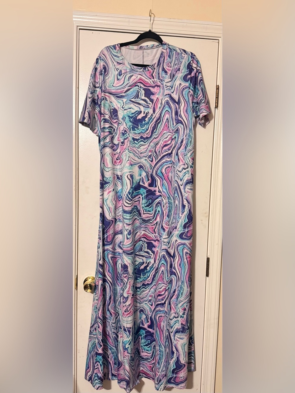 Marble Swirl Maxi Dress in Pastel Blues & Pinks